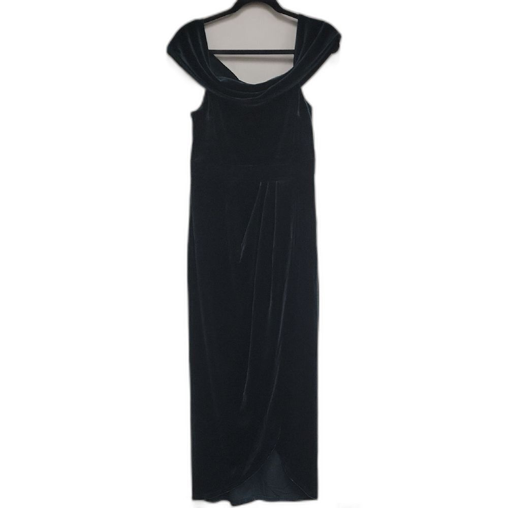 Lulu's Green Velvet Bardot Wrap Maxi Dress